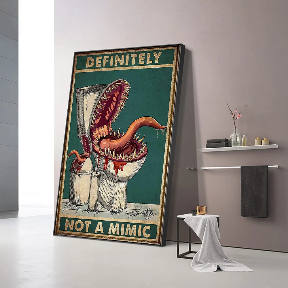 Mimic Retro Cannibal Monster Funny Commode Toilet Wall Art Poster Print Vintage Abstract Bathroom Home Decor Restroom Decoration