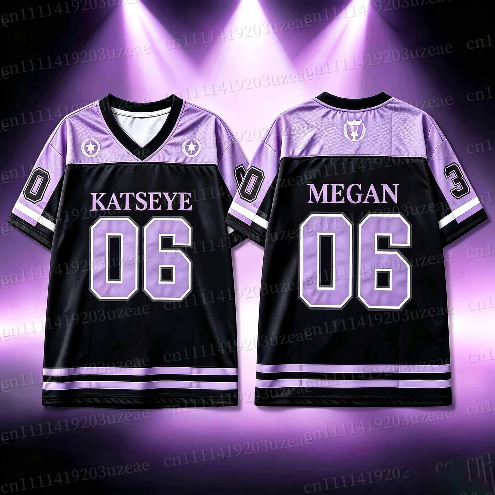 2026 KATSEYE 03 Lila-Schwarzes Baseball-Jersey für Männer und Frauen, Retro Hip-Hop Oversized Fan-T-Shirt, Konzert-Casual-Streetwear-Oberteil – Detail 5
