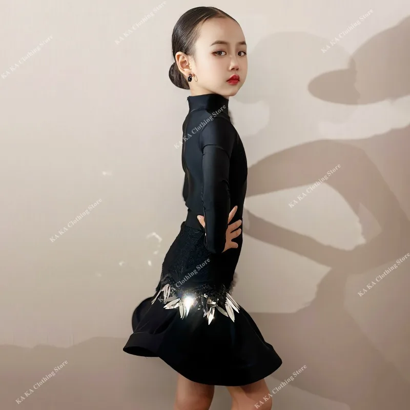 Rumba tango salsa traje de dança latina meninas vestido de dança latina meninas desempenho terno crianças prática latina roupas vestido de dança