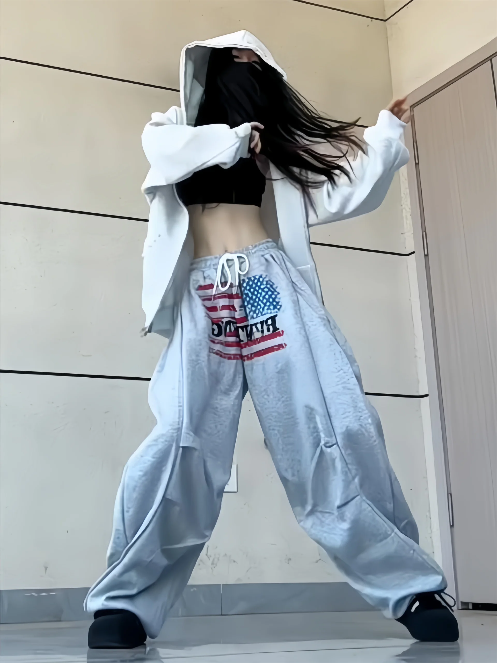 Ey letras calças esportivas femininas americanas rua sle jazz dança casual cintura alta perna larga verão outono calças