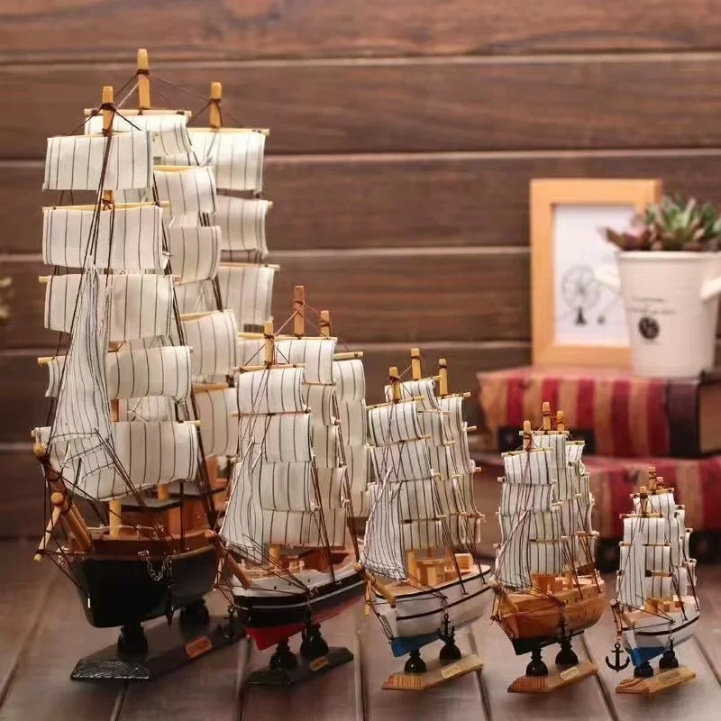Wooden Sailboat Model With Light Caribbean Black Pearl Pirate Ship Boat Ornaments Mediterranean Office Living Room Home Decor