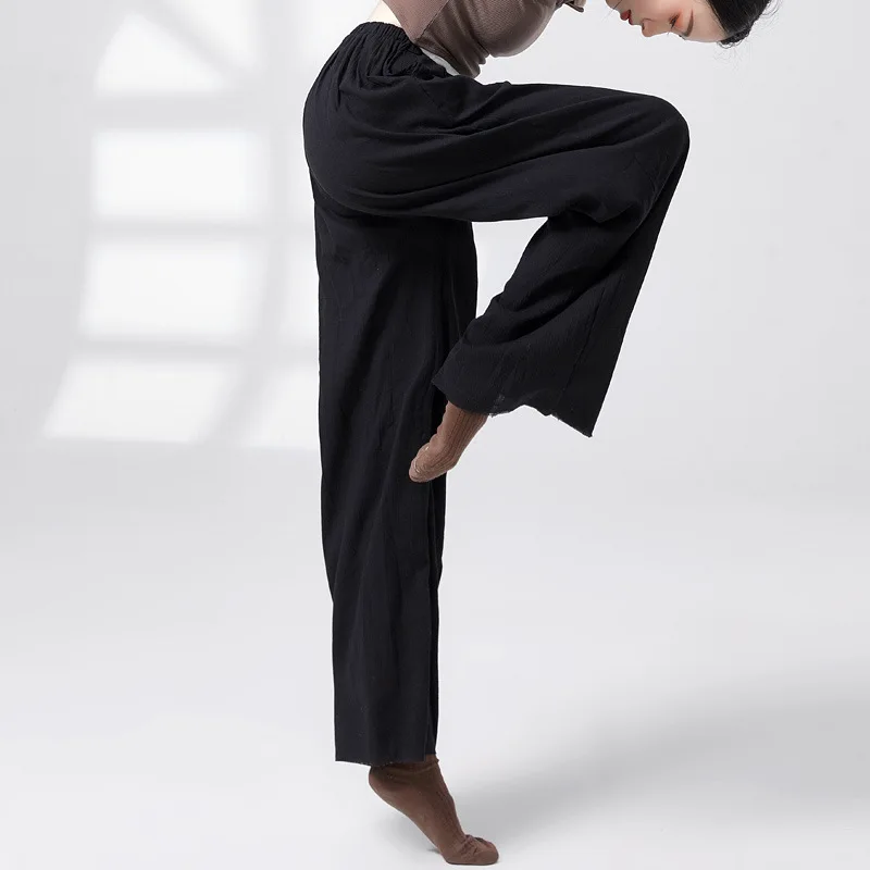 Pantaloni da danza moderna da donna, larghi, a vita alta, dritti, a gamba larga, abiti da pratica di danza classica cinese