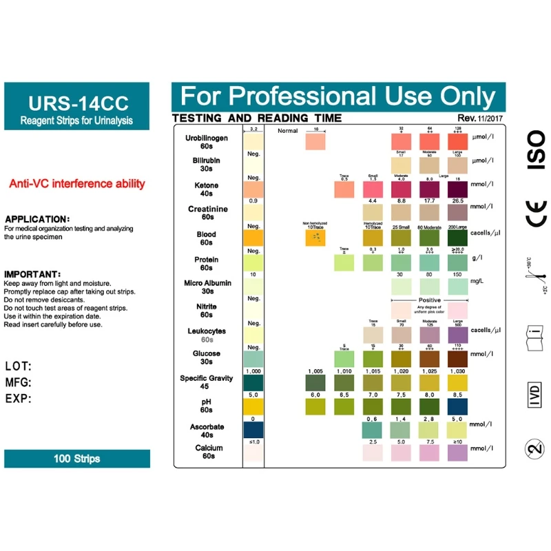 URS-14 100strips Urinalysis Reagent Test Paper Urine Test Strips Leukocytes Nitrite Urobilinogen Protein pH Ketone Dropshipping