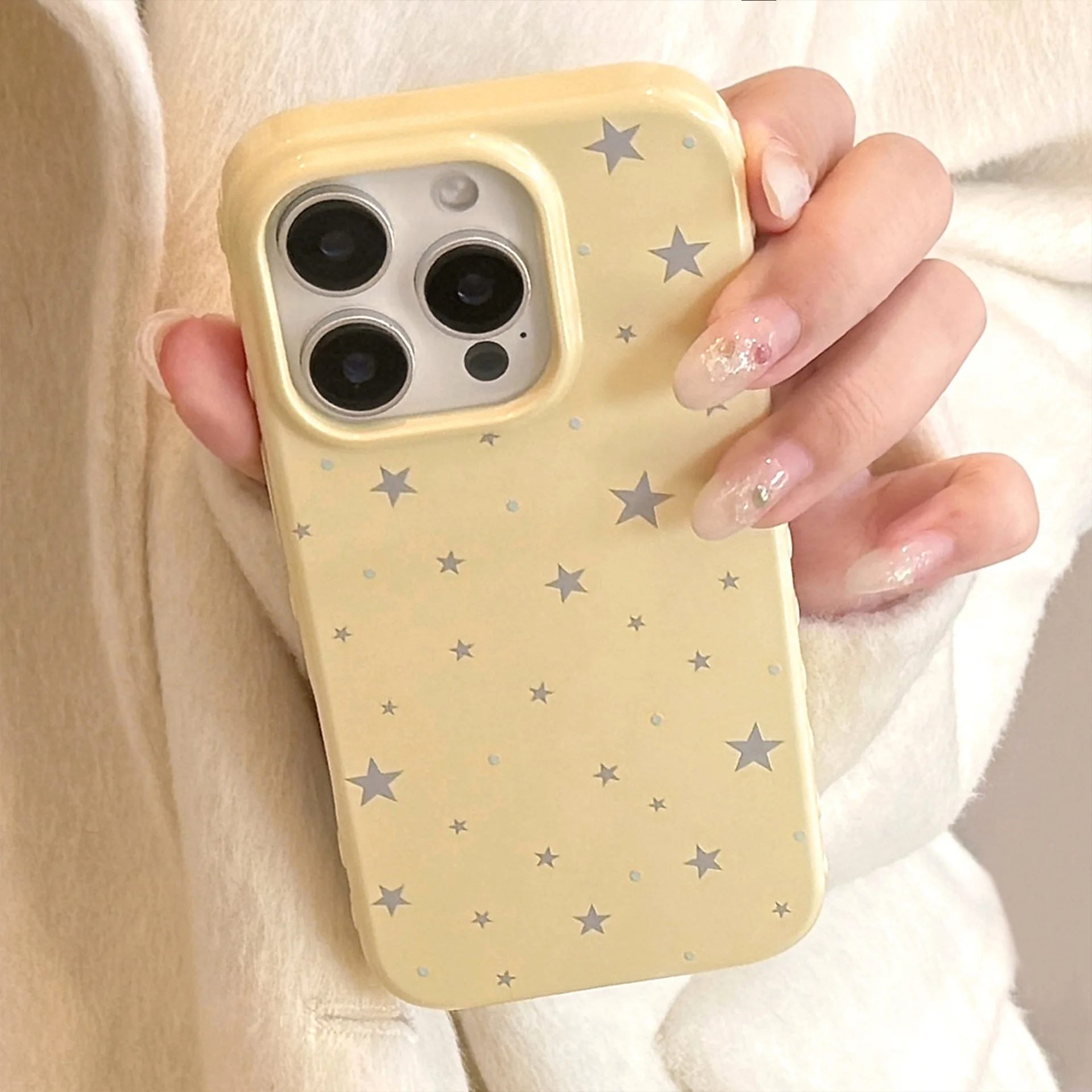 Мягкий чехол для телефона в корейском стиле с желтым полноэкранным серым звездами для iPhone 17, 16, 15, 14, 13, 12, Pro Max, противоударный защитный чехол ﻿
