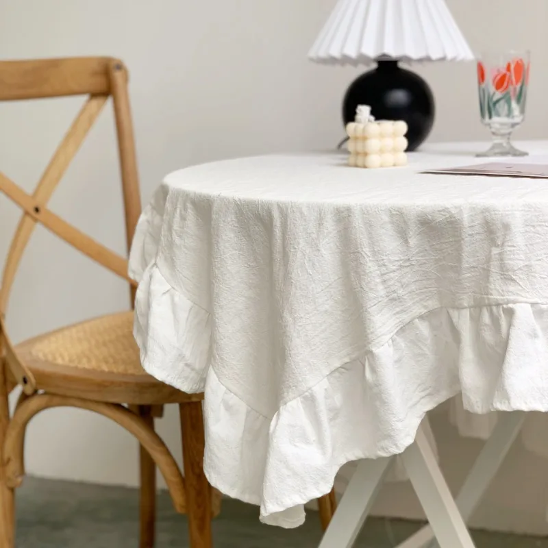 Vintage Pleated Ruffled Tablecloth White Lace Photography Background Cloth Tablecloth With Different Size