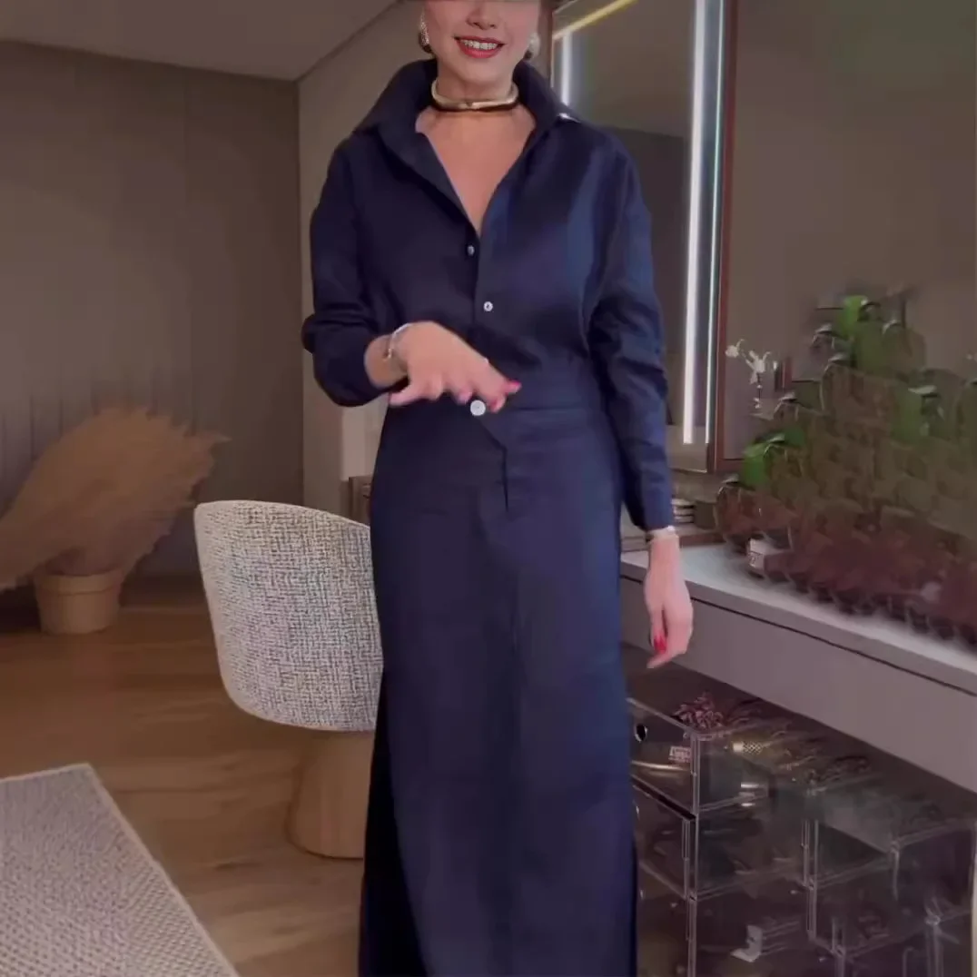 

Fashion Skirt Set Women Streetwear 2025 Autumn New Versatile Shirt Long Sleeve Top and Waist Cinched Half Dress Two-piece Suit