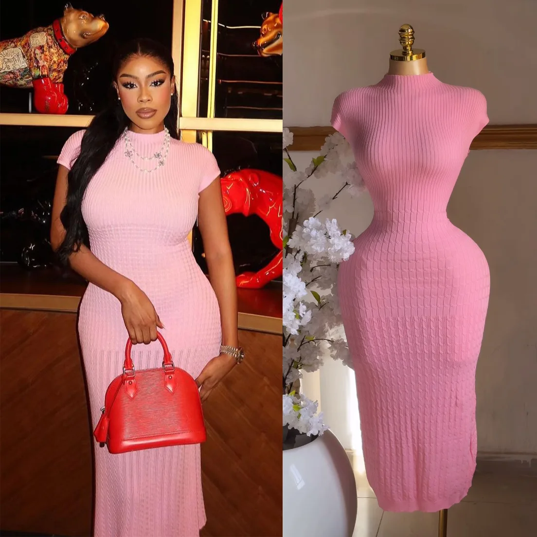 فستان طويل فساتين نسائية مثيرة غمد فيستدوس ملابس الشارع الشهير Bodycon كم قصير أنيق لصق Y2k محبوك نادي الحفلات ليلة 2025