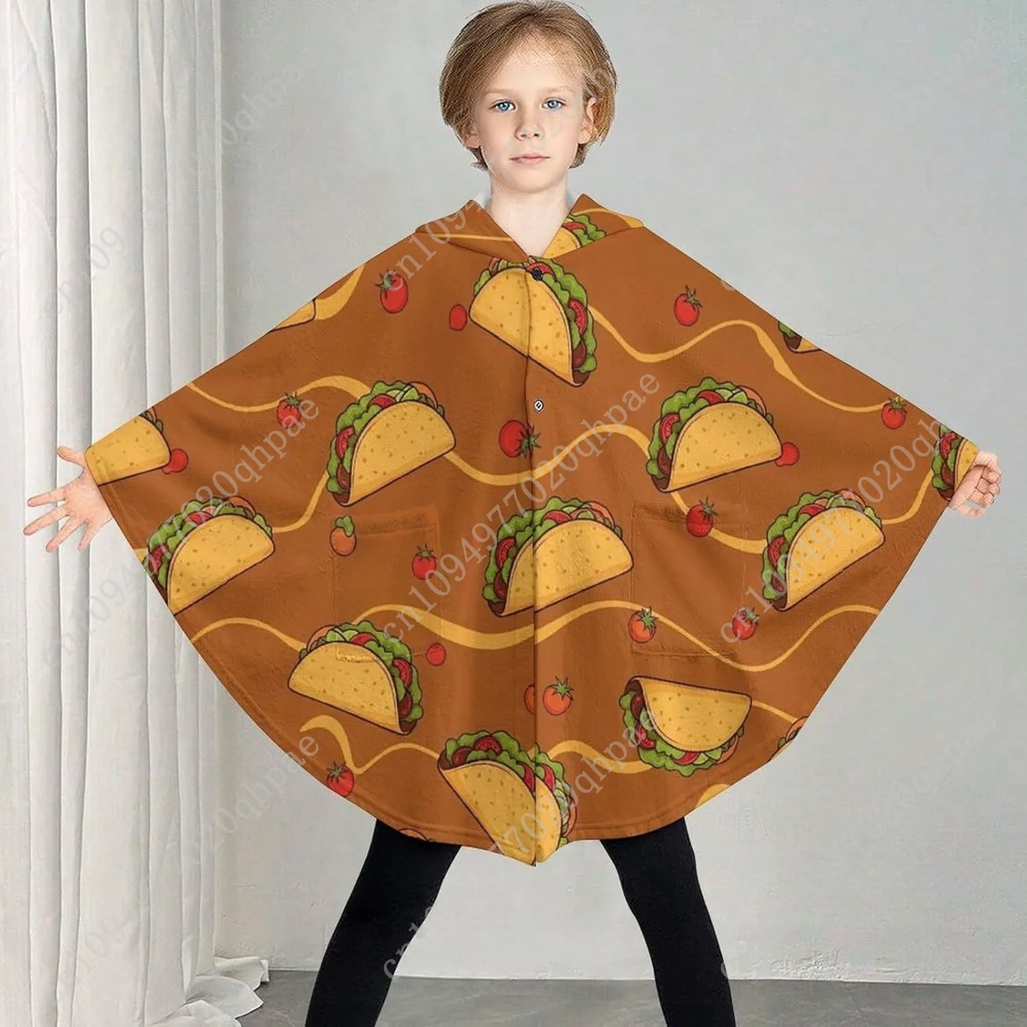 سترة بطانية مريحة من الفلانيل، سترة بقلنسوة كبيرة الحجم بنمط تاكو مع جيوب للأطفال والمراهقين