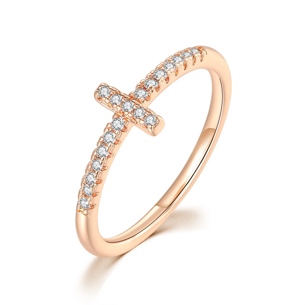 Korean Fashion Kreuz Kristall Ringe Für Frauen Persönlichkeit Micro Pflastern CZ Dünne Ring Finger Schmuck Täglichen Zubehör Heiße Geschenk R715