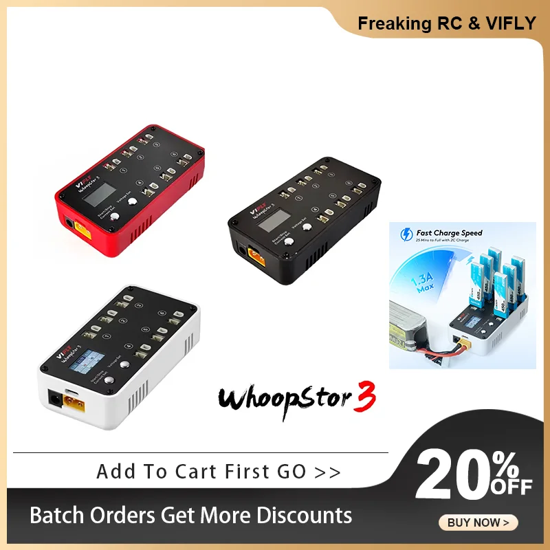 VIFLY WhoopStor 3 V3 6 Ports 1S LIPO LiHV Battery Charger Discharger Storage LCD TYPE-C DC TX60 For FPV Drone BT2.0 PH2.0