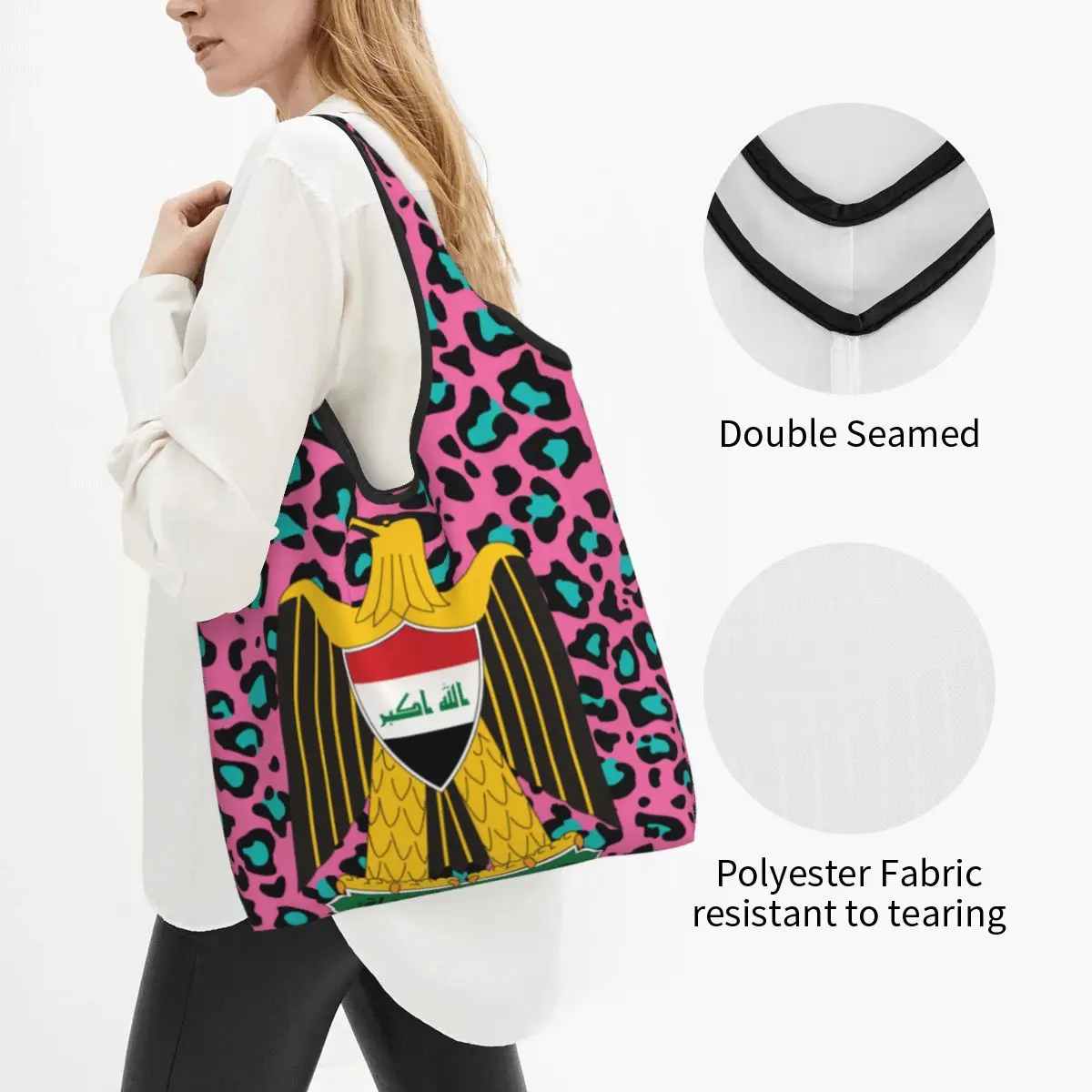 Emblem Of Iraq Grocery Shopping Tote Bag Women Cute Iraqi Flag Eagle Shopper Shoulder Bag Large Capacity Handbags