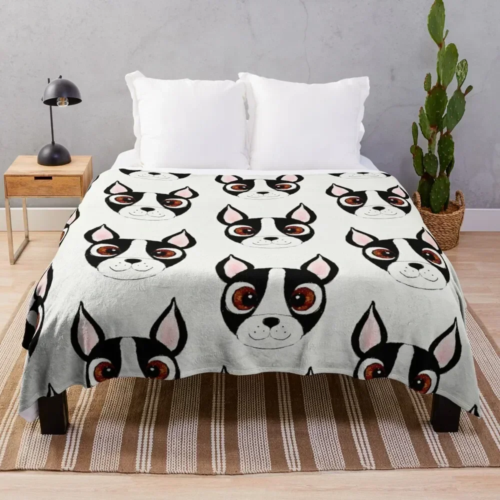 

Boston Terrier Cartoon Throw Blanket Color Fast Cozy Throw Blanket