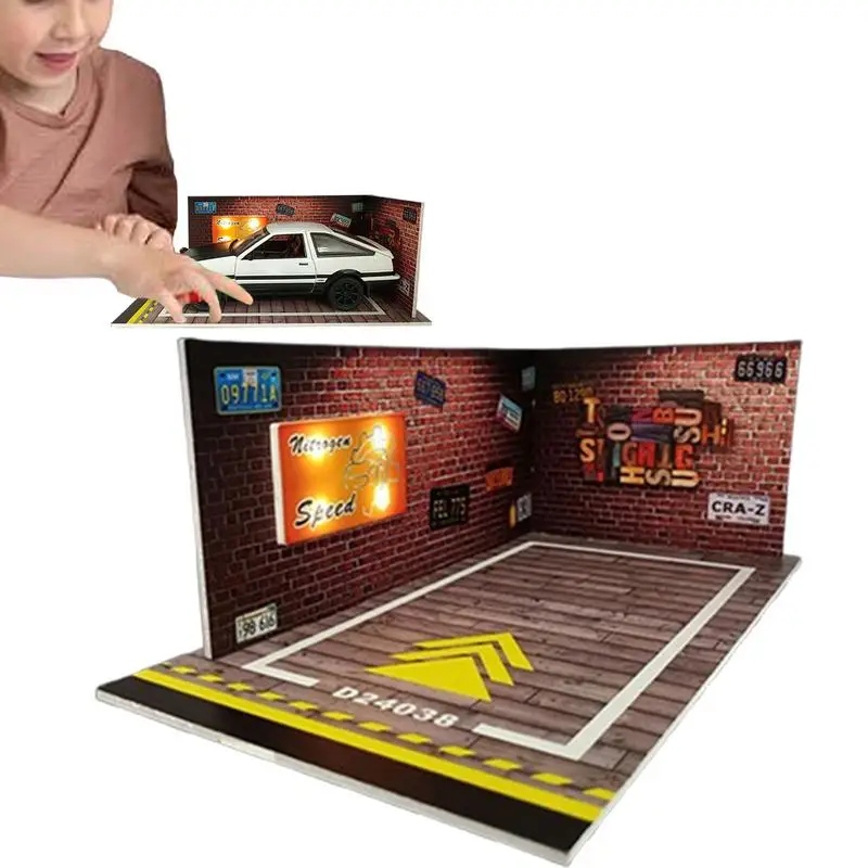 

Model Car Display Case LED Parking Lot Model 1:24 Scale Diecast Car Model Collectibles Garage For Bedroom Living Room