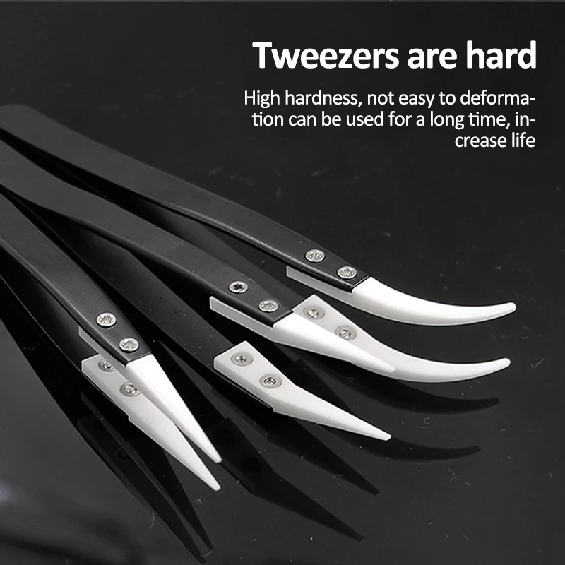 1/3pcs Stainless Steel Ceramic Tip Tweezers Straight & Curved Pointed Tip High Temperature Resistance Insulation Clamping Tools