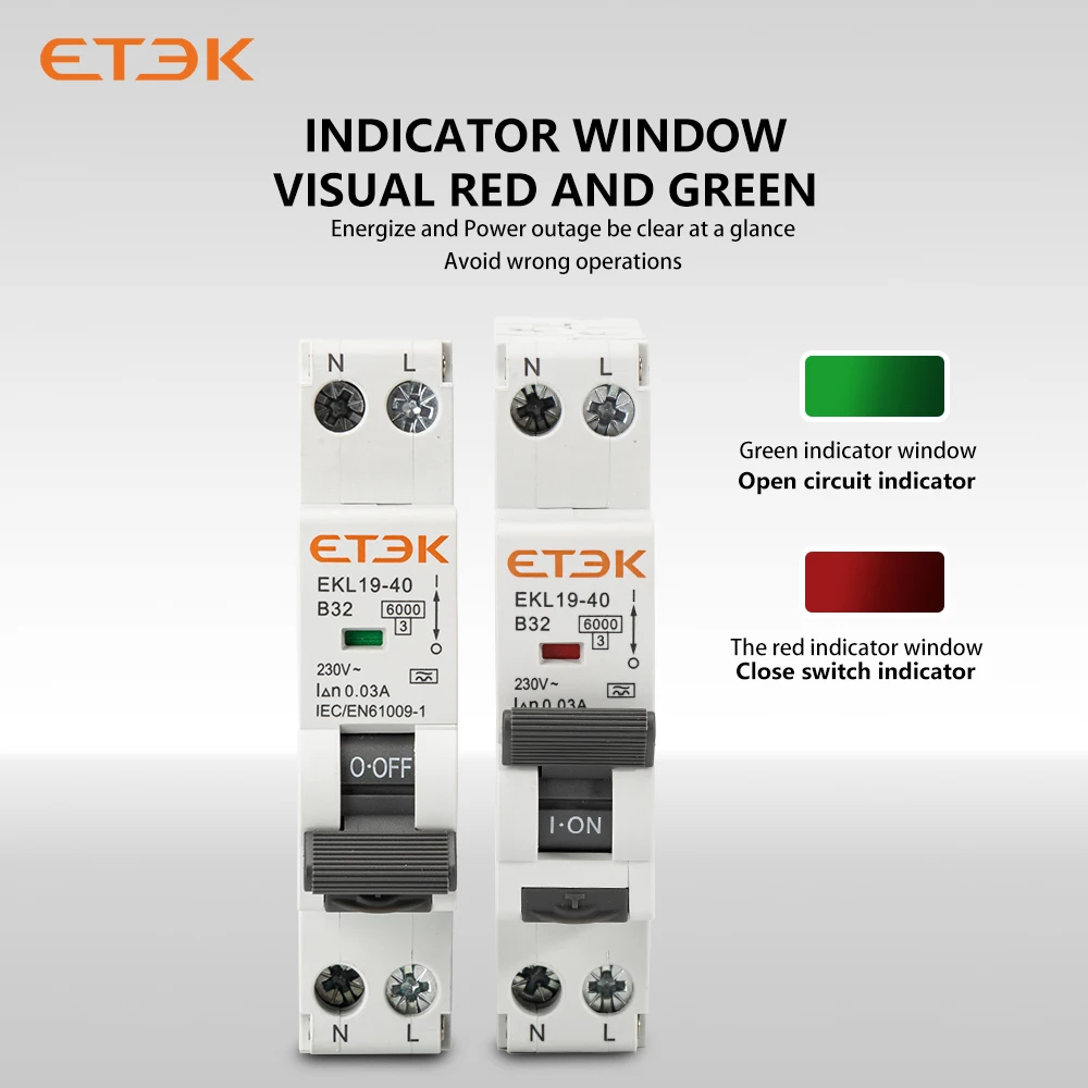 ETEK RCBO Type A Residual Automatic Circuit Breaker 6KA 1P+N 2P 16a 20a Curve CWith Over Current Leakage Protection 30mA EKL9-40 image 5