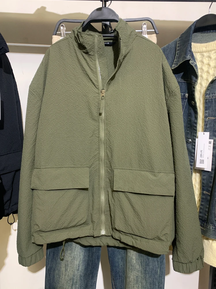 

Spring New Men's Loose Fit Bubble Jaet Stand Collar ket Decorated Outerwear Casual Simple Sle Long Sve Coat