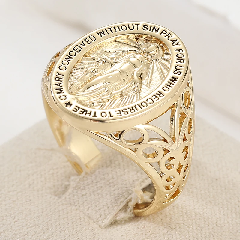 Religious Rings For Women Big Wide Golden Color Finger Rings Vintage Virgin Mary Women Rings Vintage Jewelry