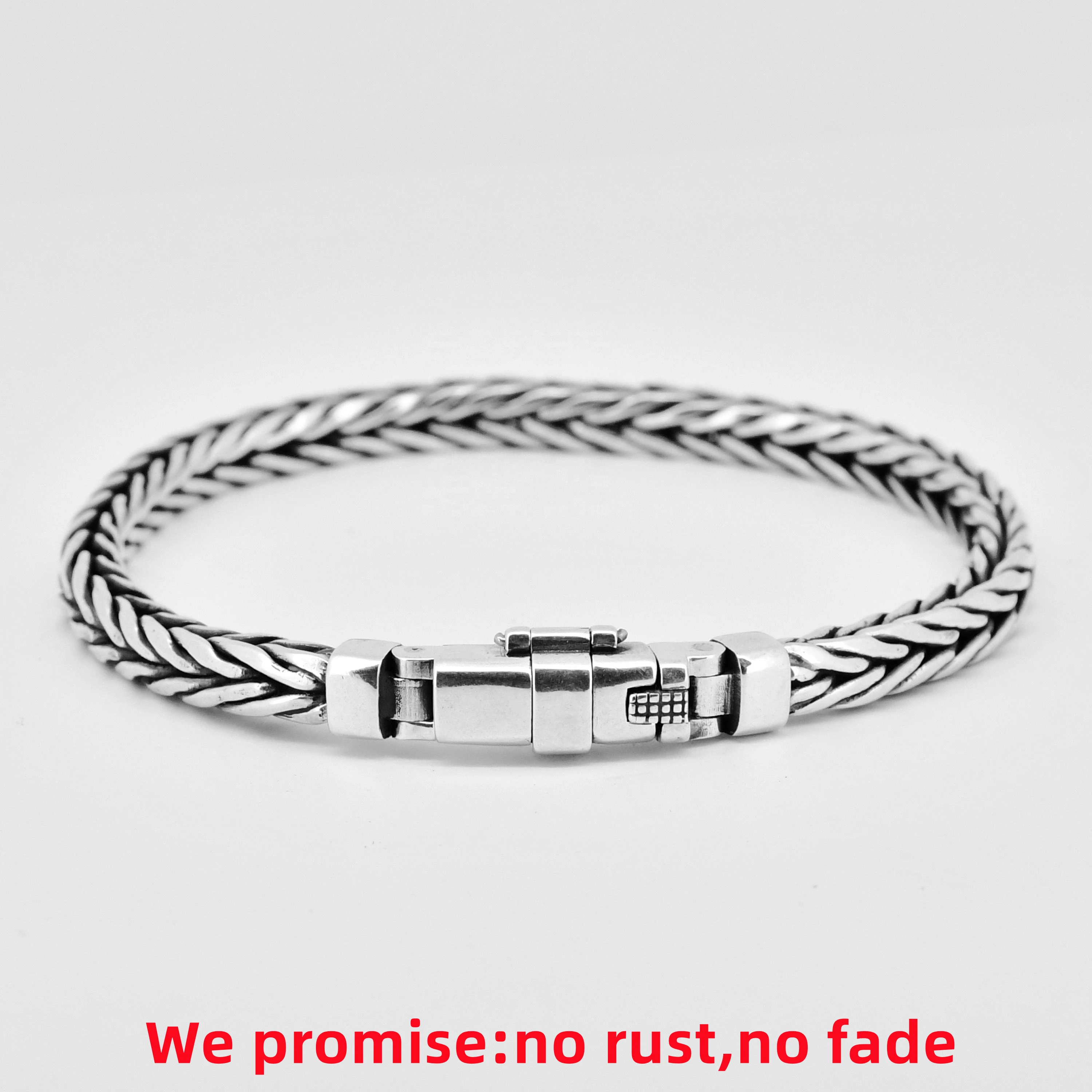 Factory Price 100% Real Solid S925 Silver Handmade Woven Retro Domineering Style Ppersonality Keel Man and Woman Bracelets