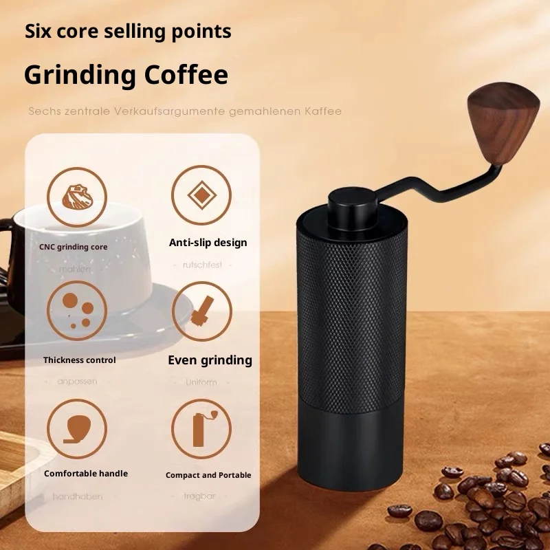 

Manual Coffee Grinder,Portable Coffee Grinder Manual Aluminum Alloy Adjustable Setting,Stainless Steel Conical Burr,Free Brush