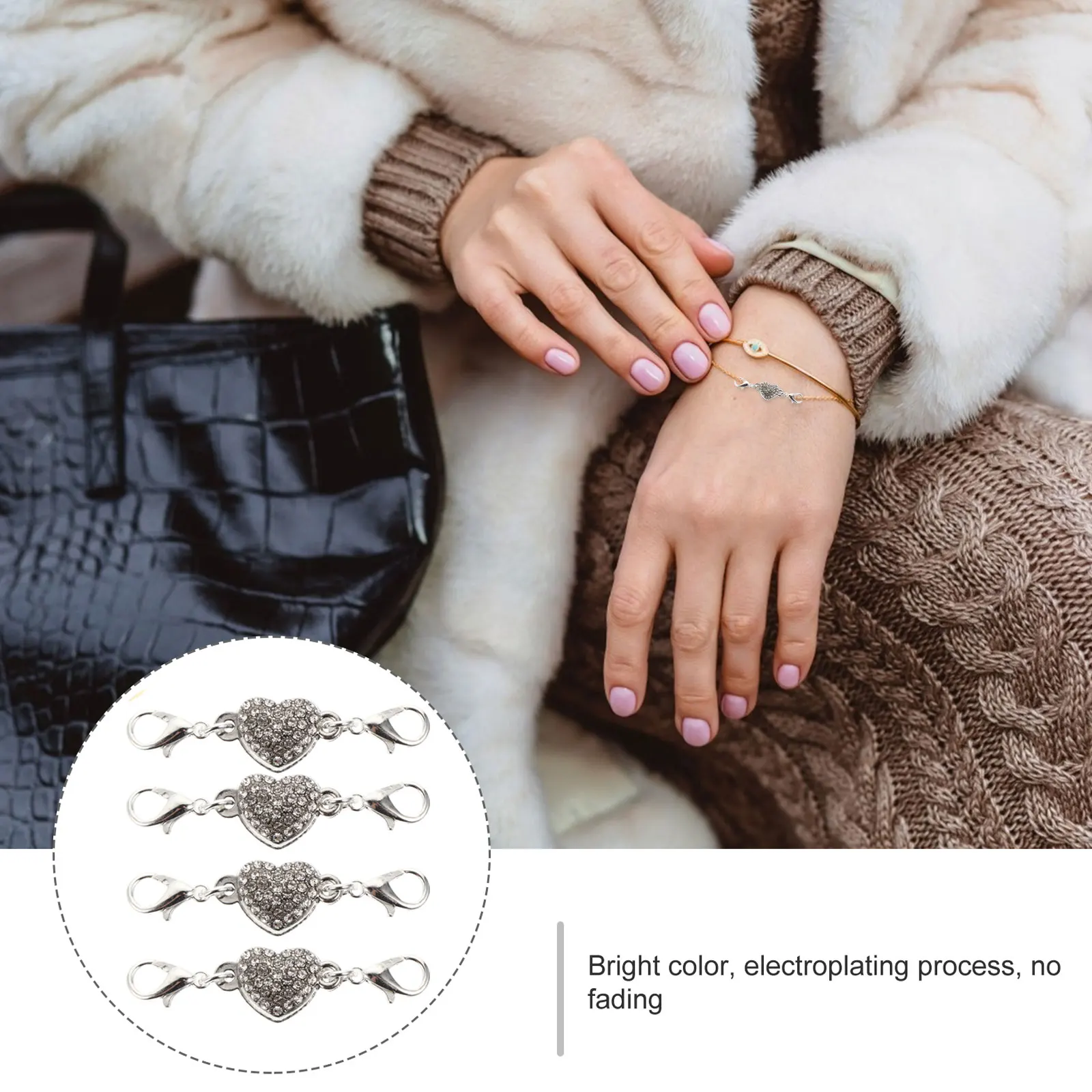 

4Pcs Heart-Shaped Diamond Jewelry Clasps Fine Workmanship Necklace Bracelet Extender Repair Connector DIY Jewelry Chain Tool