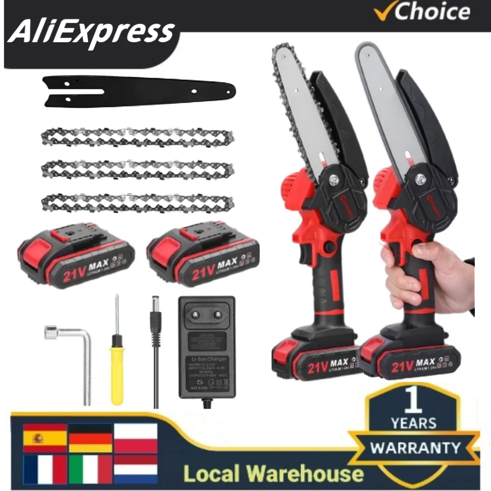 Geevorks 6 Inch Electric Pruning Saw Rechargeable Electric Saws Woodworking Garden Logging Mini Brushed Electric Chain Cutting