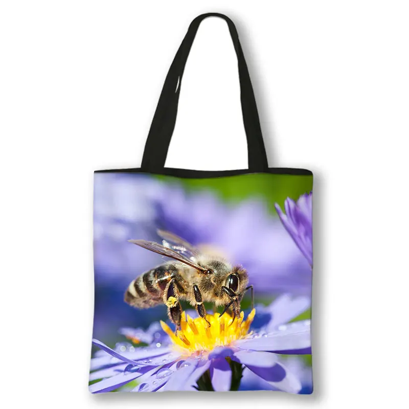 Bolso de compras con estampado de abeja de dibujos animados para mujer, bolsa de hombro reutilizable, de gran capacidad, para regalo