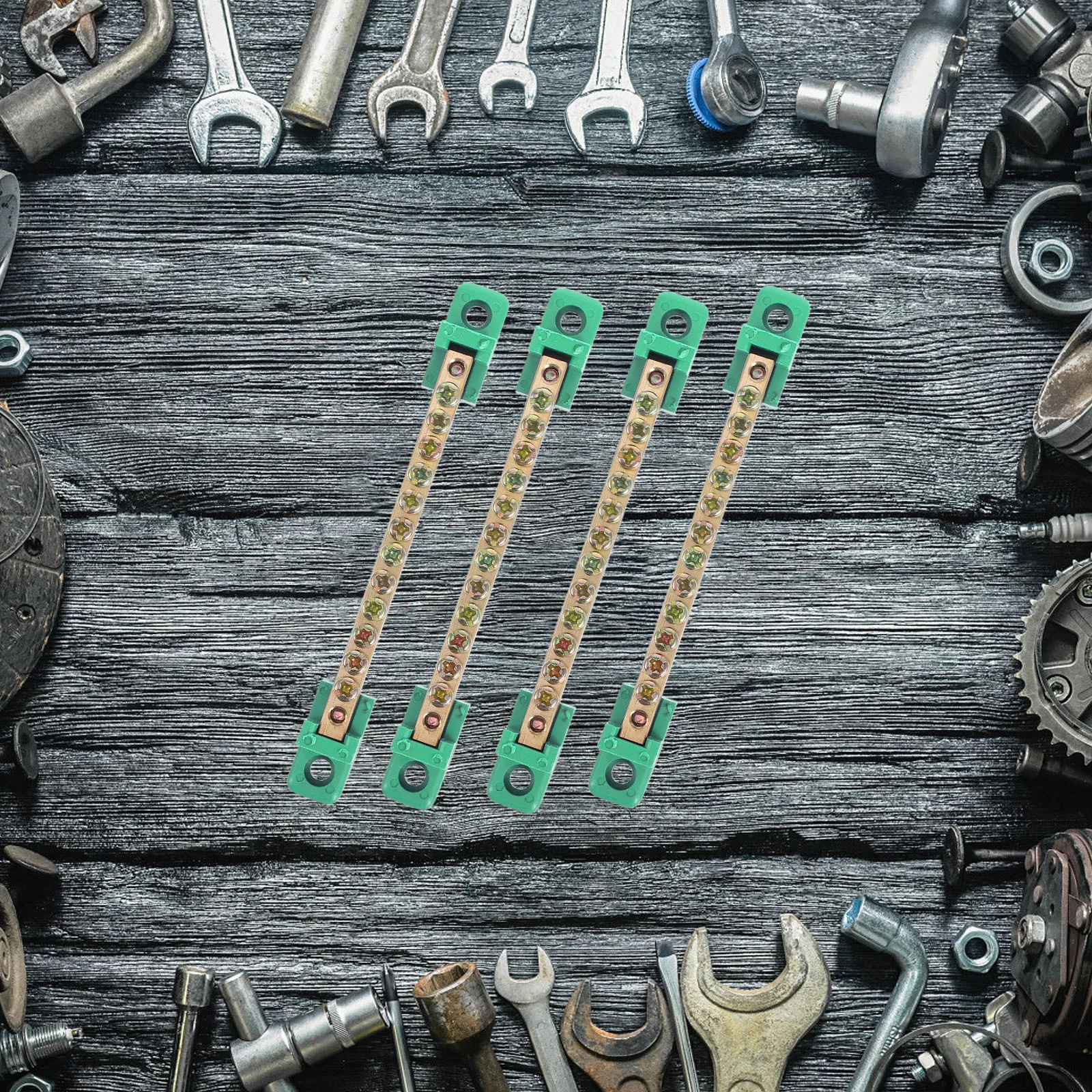 

4pcs Copper Terminal Block 12 Hole Positions Blue Green Screw Terminal Strip For Car Boat Electric Box Grounding Bus Bar Wiring