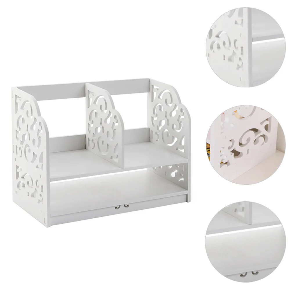 Wood plastic Storage Rack Desktop Bookshelf Tabletop Bookshelf Office ganizer Hollow Design Large Space Saving