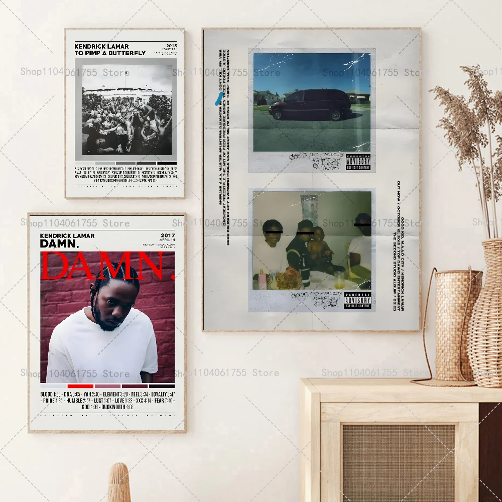 1PC Rapper Hip Hop Kendrick Lamar Damn Album Poster Self-adhesive Art Waterproof Paper Sticker Coffee House Bar Room Wall Decor