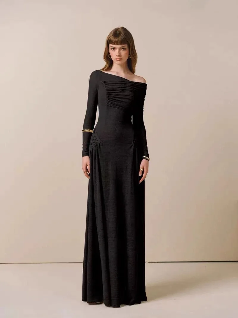 Ele Abito da sera lavorato a maglia drSlim Fit in raso lungo da ballo DrOne oulder Sli Abito Faion Materiale ad alta intensità