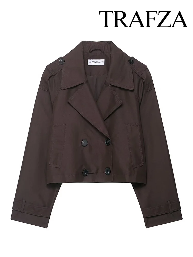 HH Women Pockets Lapel Double-breasted Jacket Female Autumn Winter Versatile High Street Casual Long Sleeve Elegant Coat