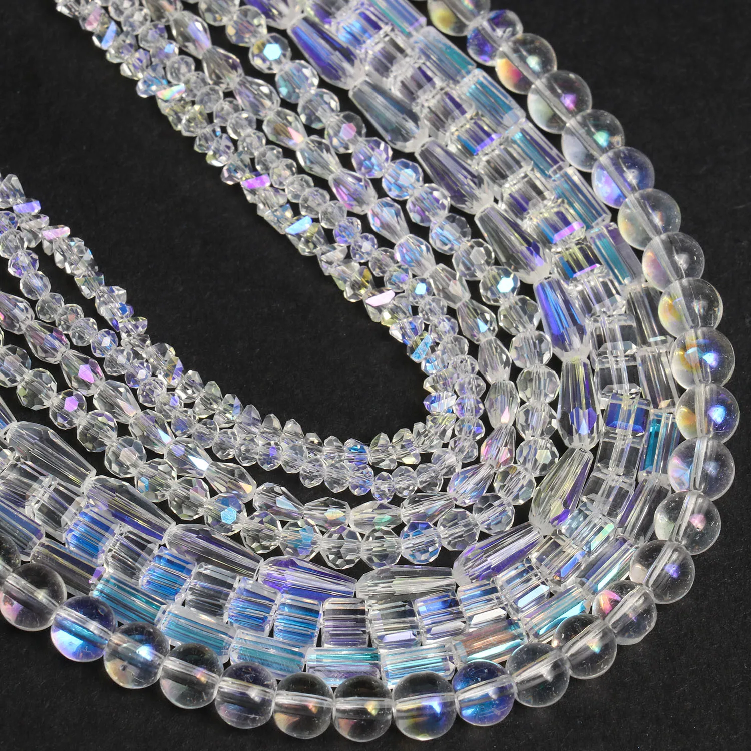 Natural White Crystal Beads AB Color Water Drop Cube Round Rectangle Shape Faceted Glass Beads For Jewelry Making Accessories