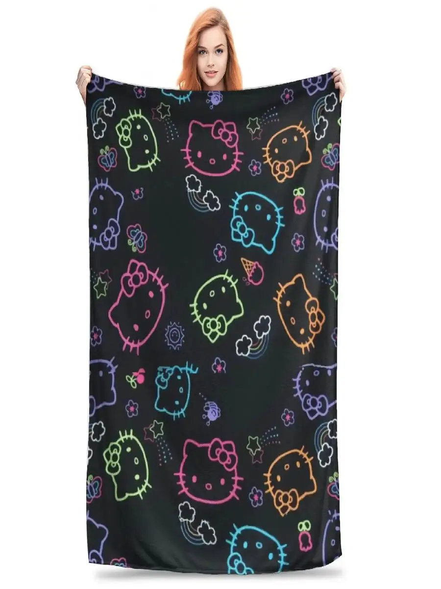 Hello Kitty Neon Line Art Blanket Soft Warm Throw for Winter Kids Bedding Couch Chair Fashion Bedspread