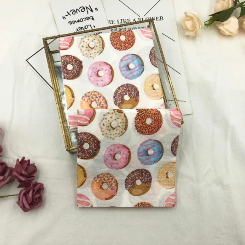 20pcs/pcs Colorful Printed Napkins Creative Donut Folded Square Party Hotel Baking Napkin Placemats Wood Pulp Paper Placemats