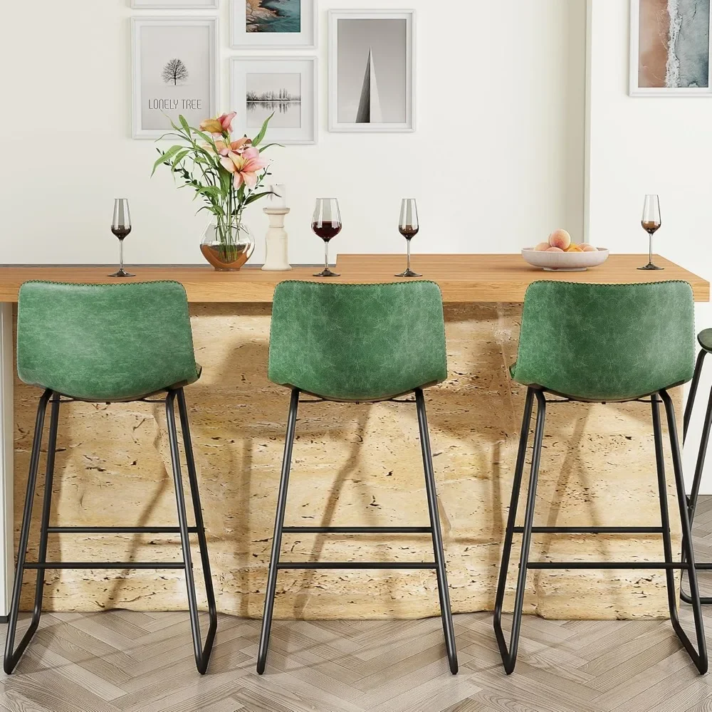 Modern Bar Height Barstools, Faux Leather Barstools with Back and Metal Leg, Armless Tall Bar Dining Chairs,Customized