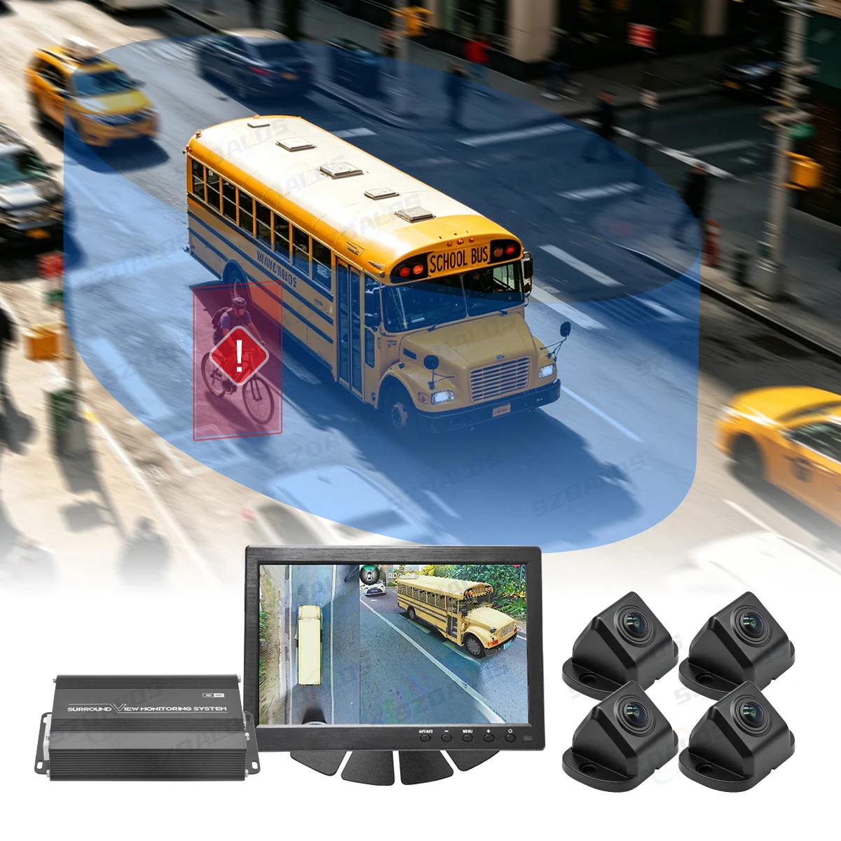 2026 Factory Wholesale School Bus 3D 360 Bird View Camera Kit  4CH DVR Blind Spot Detection Surround System for School Bus and T