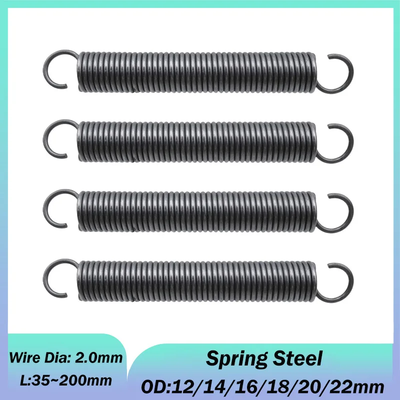1pc Wire Diameter 2.0mm OD:12/14/16/18/20/22mm Length:35-200mm Spring Steel Opening Hook Stretching and Pulling Back Coil Spring