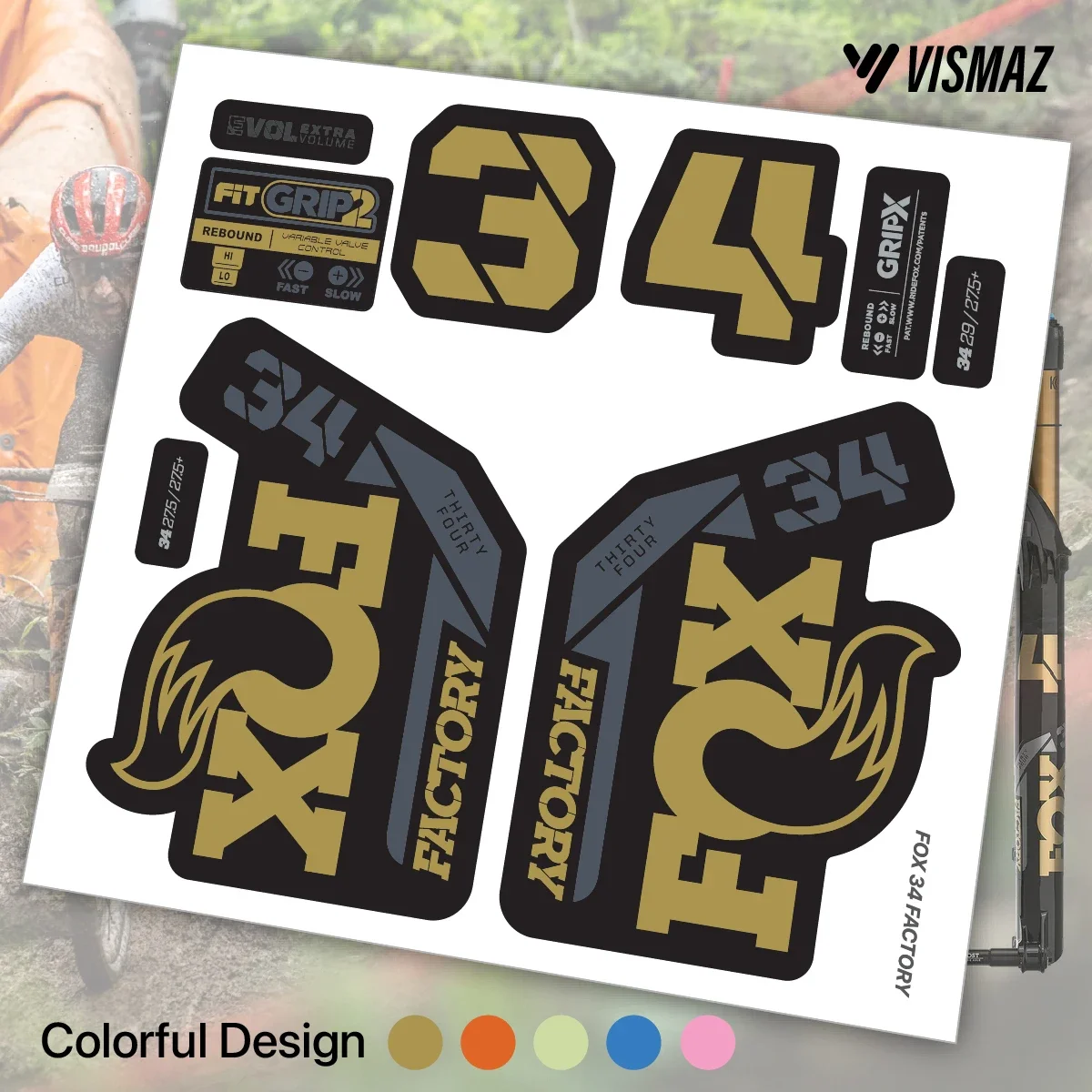 VISMAZ 2025 Gabel 34 MTB Gabel Aufkleber-Set Wetterfeste & Verblassungsresistente Vinyl-Aufkleber Farbenfrohes Design