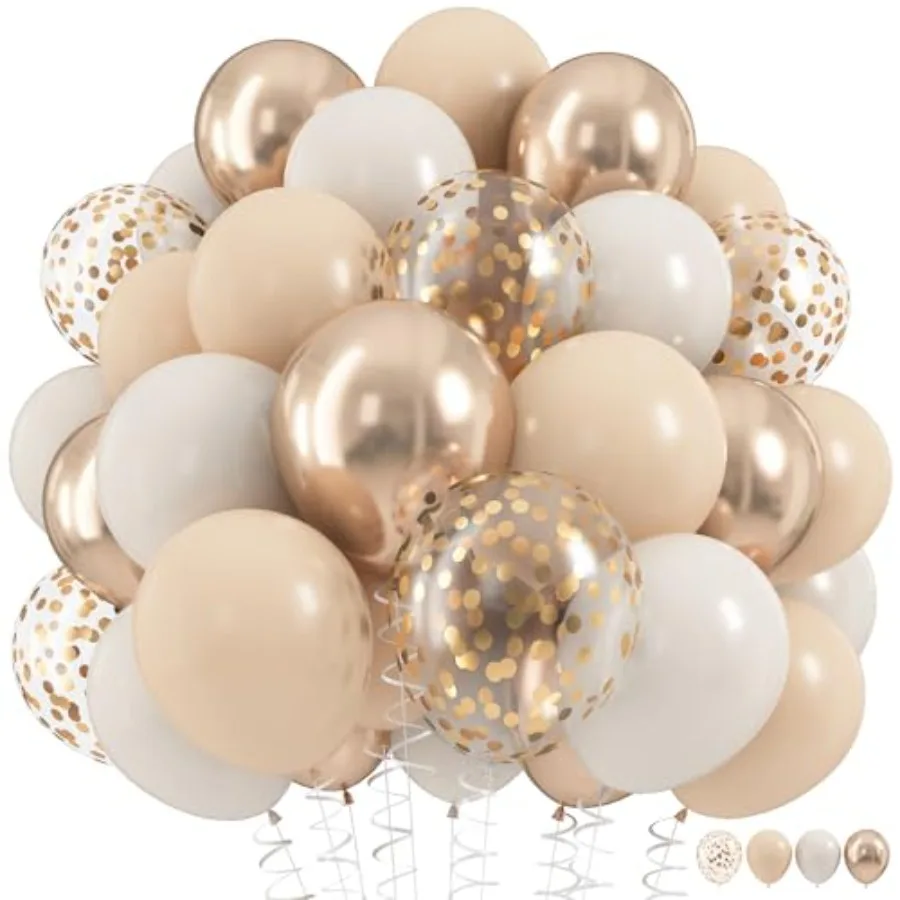 

and Balloon Set, Nude Cream Retro White Sand Balloons with Metallic Champagne Gold Confetti Latex Balloons for Birthday Wedding