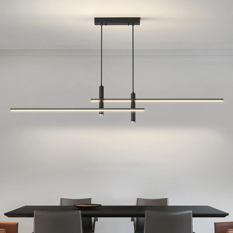 

Minimalist Dining Room Chandelier Simple Modern Lines Nordic Dining Table Light Creative Bar Counter Long Strip Designer Lamps