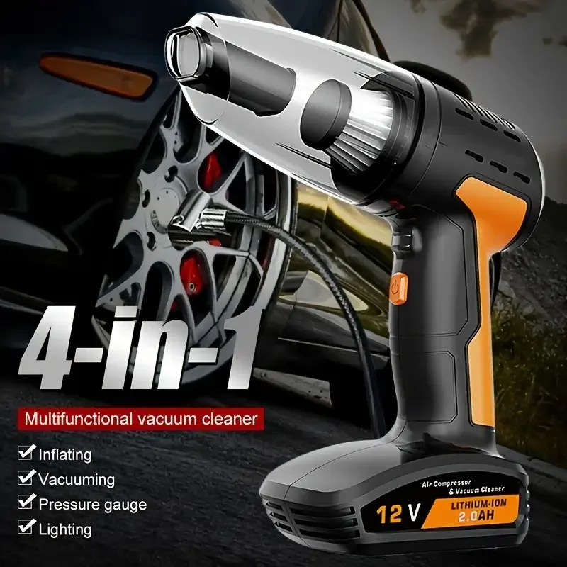 

4in1 Multi-Function 120W Car Vacuum Cleaner, Wet And Dry Electric Car Air Tyre Inflator Pump Auto Care With Tire Pressure Gauge