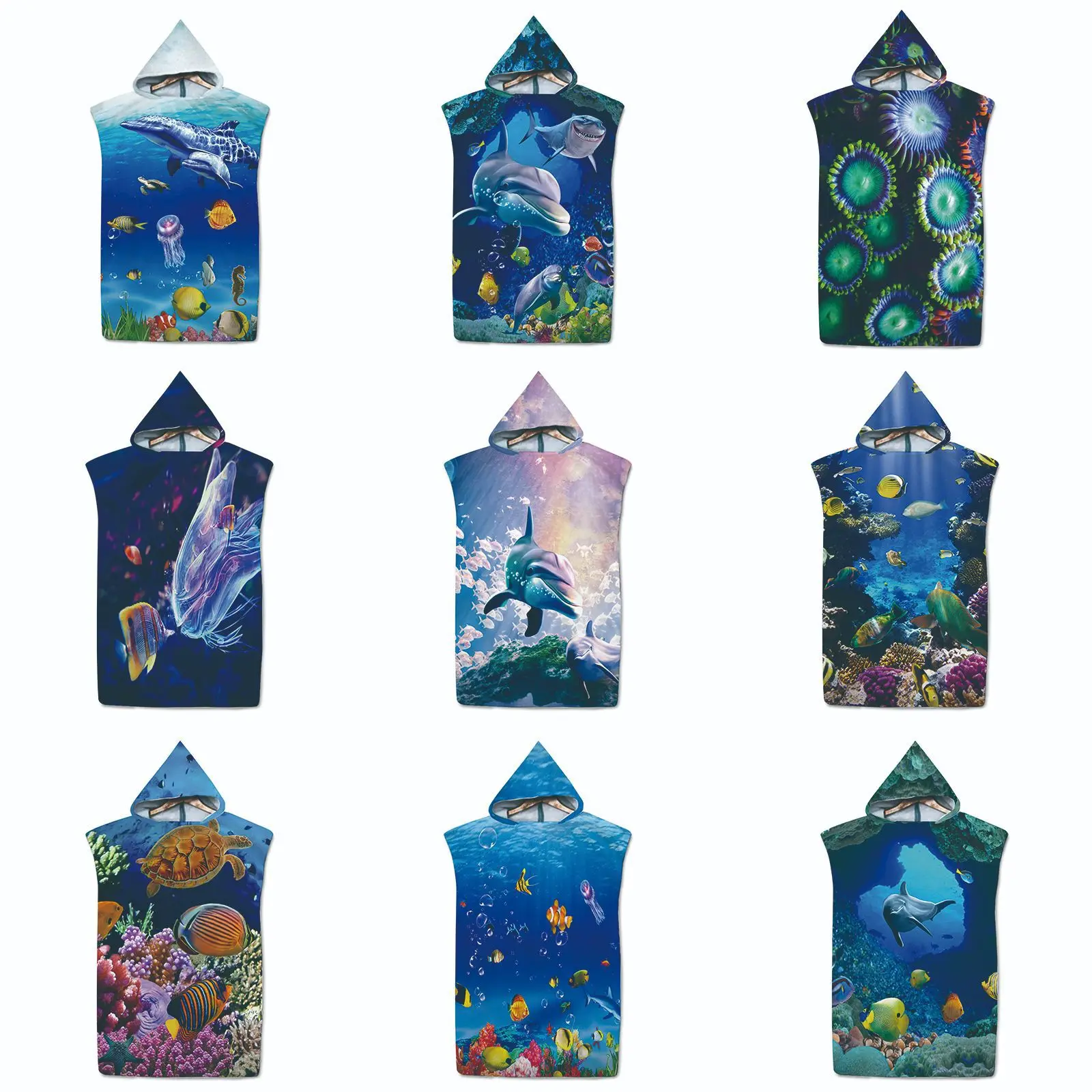 Customizable Adult Kid Print Microfiber Quick Dry Hooded Beach Towel Underwater World Swimming Bathrobe Diving Poncho Surf Cloak