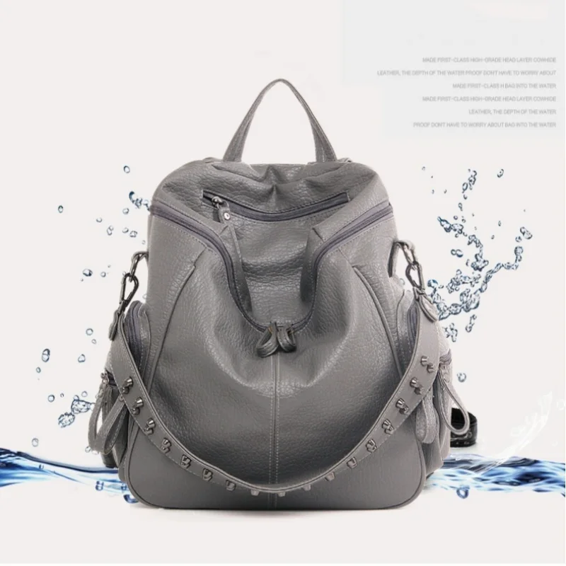 Soft Leather Texture Backpack Student Backpack Women's Handbag Large Capacity Travel Bag Large Capacity Waterproof Travel Bag