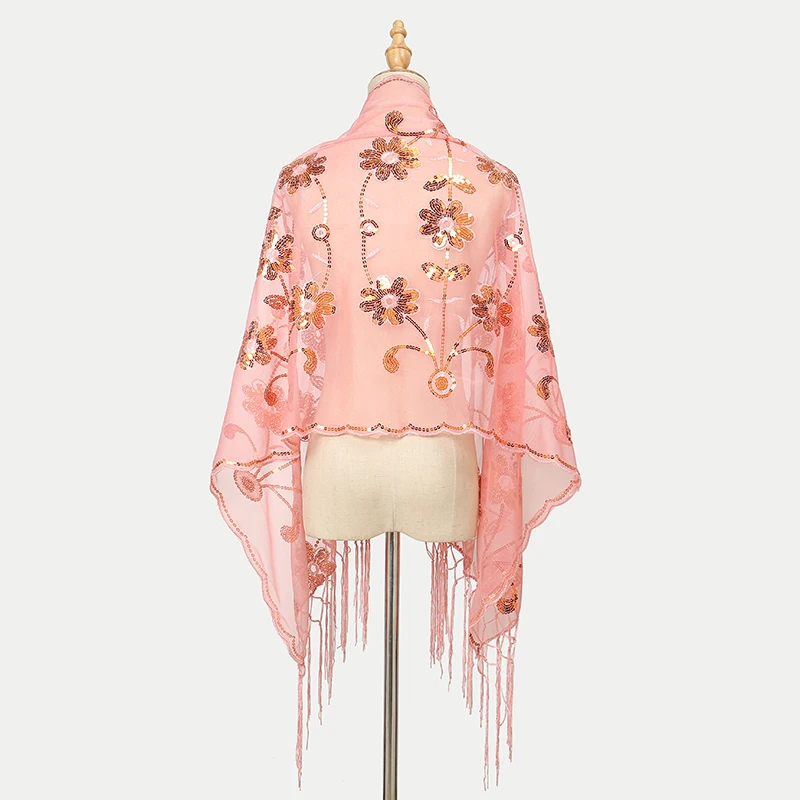 New Sequin Floral Tassels Scarf Women Luxury Shawls Woman Muslim Hijab Plain Long Cape Echarpe Femme Party Cape Tippet 160*60 cm