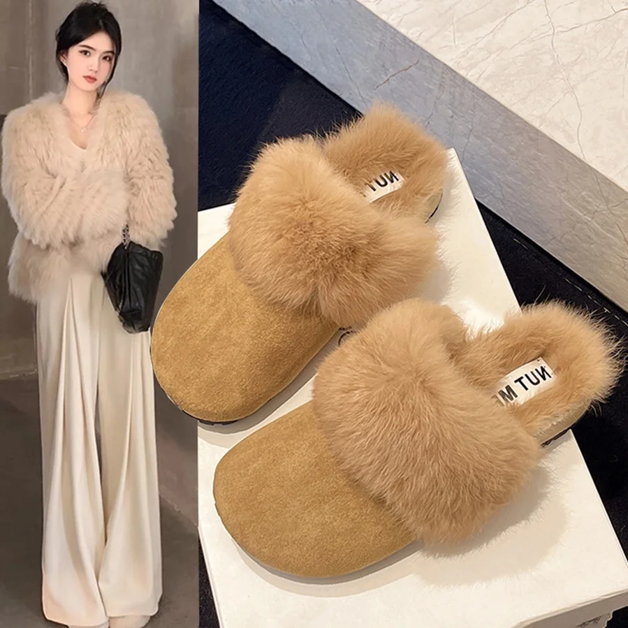 

Женские тапочки Thi Bot с мехом, из натуральной кожи, зимние, теплые, для дома и улицы, на хлопковой подкладке, удобные, повседневные