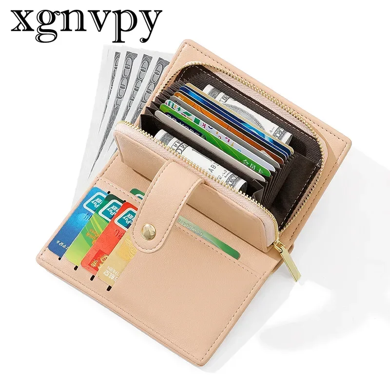 xgnvpy New PU Multi-card Women\'s Short Folding Wallet Zipper Large Capacity with Japan and South Korea Coin Wallet