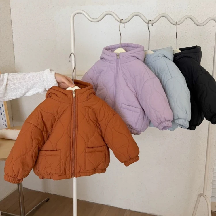 2026 Autumn Winter Baby Boy Girl Cotton-Padded Jacket Kids Wave Stitching Zipper Casual Warm Hooded Outerwear  Children Clothing