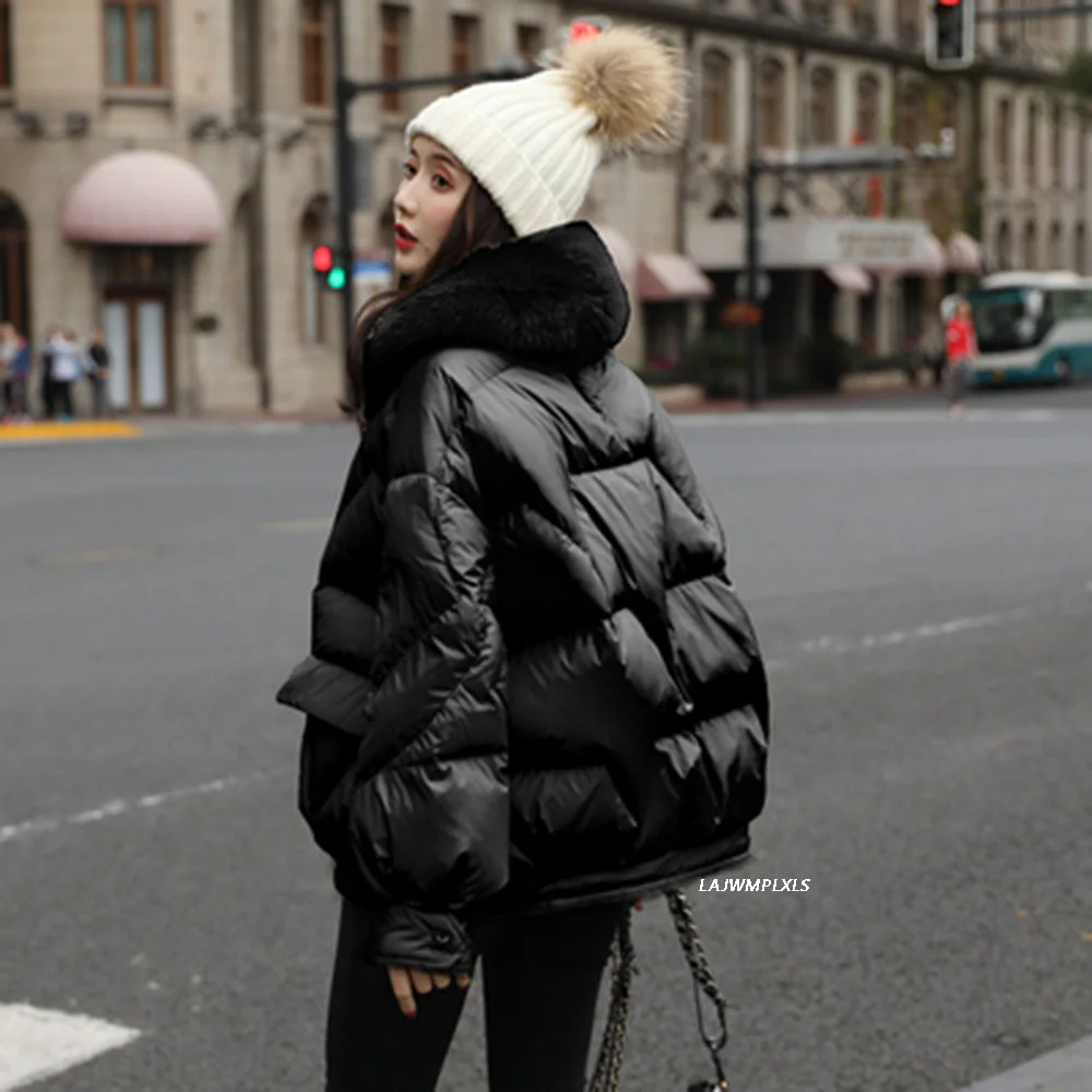 Natural Fox Fur Large Hooded Winter Coat Women 90% White Duck Down Jacket Thick Warm Parkas Female Outerwear Pure Color