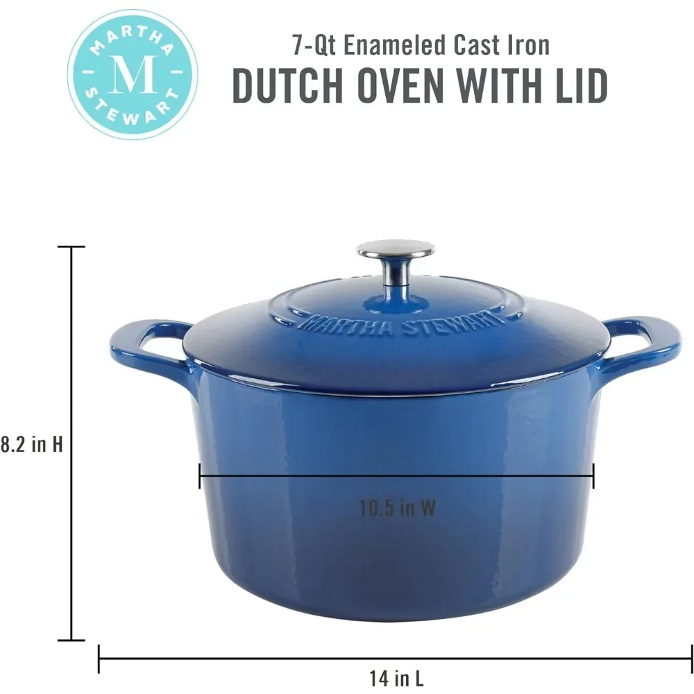 Gatwick 7 QT Enamel Cast Iron Dutch Oven, Classic Blue