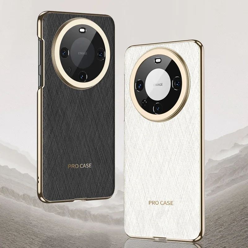 

For Huawei Mate 60 Pro Cross-hatched Leather Case Luxury Plating Camera Protective Hard Cover For Huawei Mate 50 40 30 Pro Case